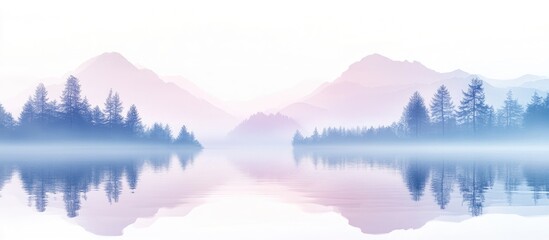 Fototapeta premium Misty mountain lake, pastel hues