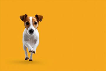 Skaczący jack russell na pomarańczowym tle