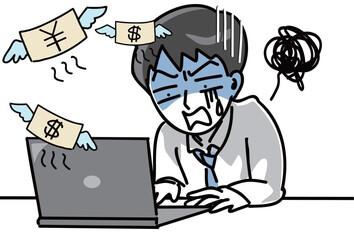 オンラインカジノで大損する男性会社員のベクターイラスト