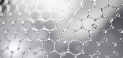 Clean panoramic background with abstract molecule grid and soft lighting. Ideal for skincare, cosmetic branding, biotech visuals, and medical or wellness presentations.