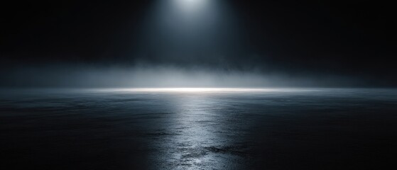Fototapeta premium The serene nightscape illuminated by a spotlight in an atmospheric haze.