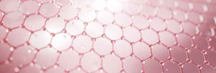 Clean panoramic background with abstract molecule grid and soft lighting. Ideal for skincare, cosmetic branding, biotech visuals, and medical or wellness presentations.