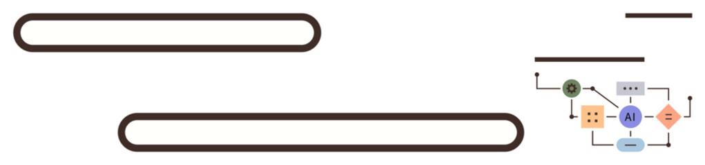 Linear paths and interconnected diagram illustrating AI-powered workflow. Ideal for automation, technology, algorithms, innovation, process design, efficiency, simple flat metaphor