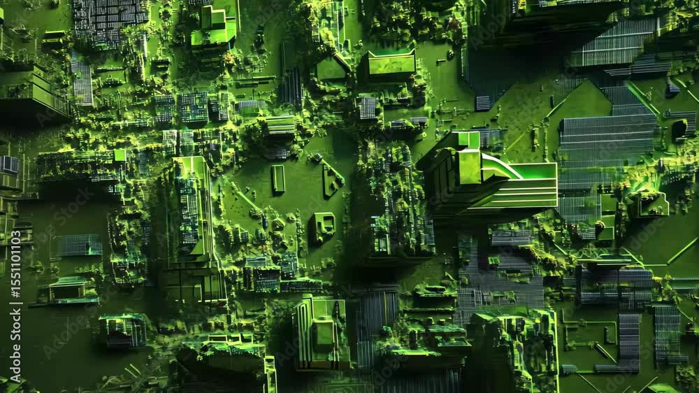 Poster green computer code abstraction inspired by technology and digital connectivity in a seamless design