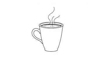 Continuous line drawing of a coffee cup, minimalist black line sketch on white background ,  clean,  mug