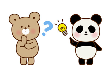 考え中のくまとひらめきのパンダのイラストセット 