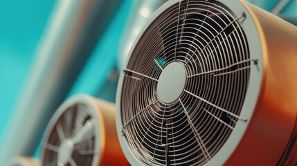 A close-up view of modern ceiling fans showcasing sleek design and vibrant colors that blend harmoniously with the background, creating a contemporary atmosphere.