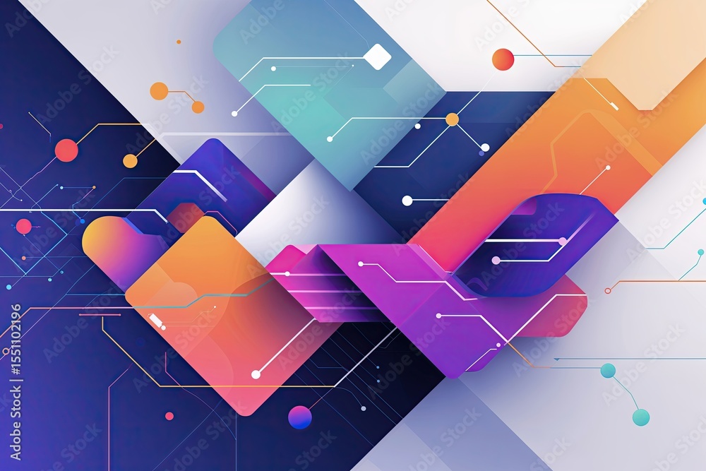 Poster unified technology data integration framework with contemporary abstract design featuring geometric 