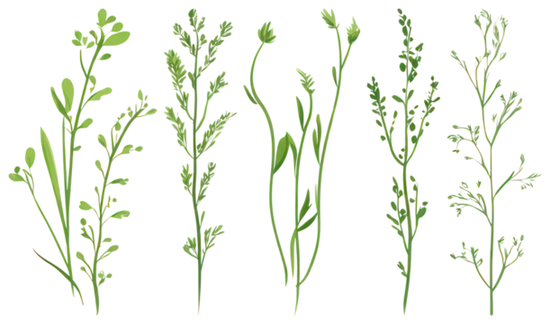 PNG Vibrant botanical plant illustrations, element set on transparent background