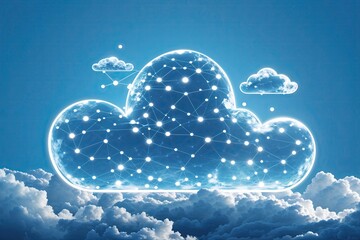 Innovative Cloud Network Design Visuals Featuring Advanced Technology on a Vibrant Blue Background