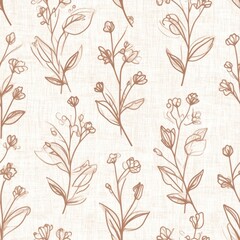 Vintage floral seamless pattern with botanical ink sketch leaves