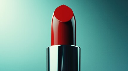 Feminine. Makeup stick, tube. Glossy red lip stick. Beauty accessory. Elegant item for fashion industry