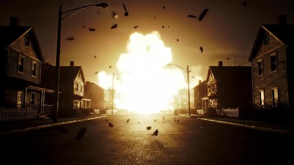 Nuclear explosion creates mushroom cloud over residential area after atomic bomb blast - Powered by Adobe