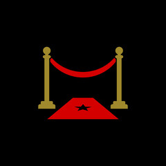 Red Carpet with barriers and star icon isolated on black background