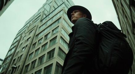 Side Profile Figure by Urban Architecture: Spy Atmosphere with Coat & Backpack for Espionage Films & City Suspense Creations