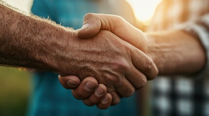A close-up of two hands shaking, symbolizing trust, partnership, and mutual respect, conveying strong social connections and the foundational essence of human relations.