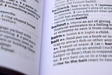 Close Up Of English Dictionary Page With Definition Word -Bairn