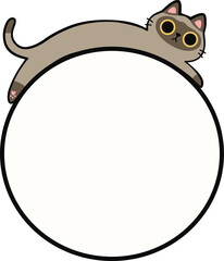 Cute Siamese Cat Lying Down on Round Frame Illustration for Adding Text or Branding
