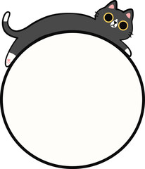 Cute Tuxedo Cat Lying Down on Round Frame Illustration for Adding Text or Branding