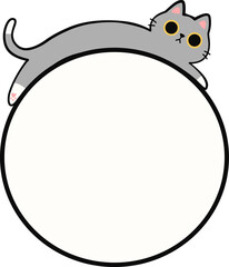 Cute Gray Cat Lying Down on Round Frame Illustration for Adding Text or Branding