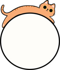 Cute Orange Cat Lying Down on Round Frame Illustration for Adding Text or Branding