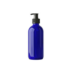 Fototapeta premium Blue plastic spray bottle set with shampoo, gel, and lotion containers isolated on a white background
