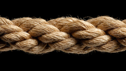 A tightly woven brown rope shows texture and detail against black