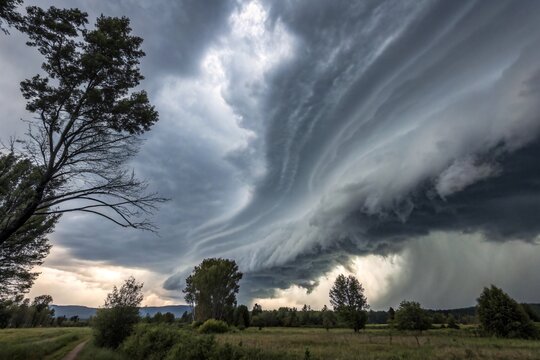 Dramatic Storm Clouds Rolling Over Rural Landscape