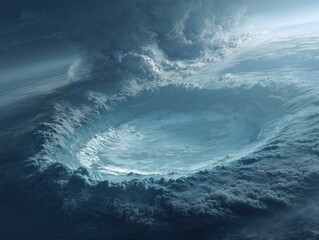 Fototapeta premium Asteroid Impact-Induced Tsunami Genesis: Dome-Shaped Water Wall Formation in Stormy Atmosphere, Energy Transfer Visualization for Disaster Prevention Education