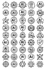 AI Emblem Logo Collection — 50 Traceable Vector Icons for Future Tech, A unique set of 50 emblem-style logos representing AI technology, automation, and innovation. Designed for easy CorelDRAW tracing