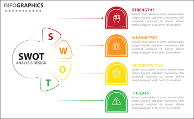 Fototapeta premium Clean and modern SWOT analysis infographic template. Editable design for presentations, business reports, or strategy plans. Highlights Strengths, Weaknesses, Opportunities, and Threats clearly.