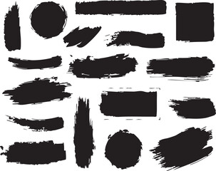 Set of black paint, ink brush strokes.
