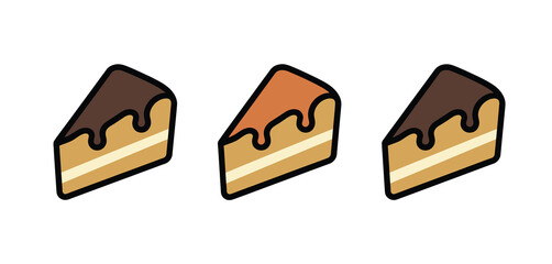 Three Delicious Cake Slices with Chocolate Caramel and Vanilla Icing