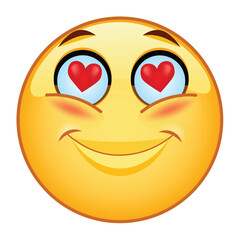 A yellow emoji face with heart-shaped eyes and a delighted smile. 