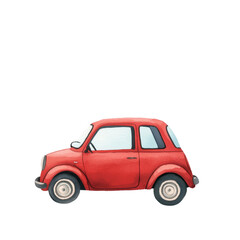 Whimsical red car watercolor illustration transparent background creative art fun environment playful viewpoint
