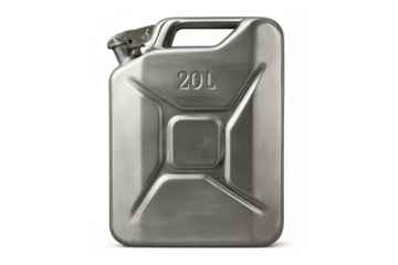 Classic metal jerrycan isolated on transparent background, ideal for storing and transporting gasoline or other liquids