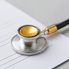 Stethoscope, health, insurance, protection, treatment, and guarantee symbolize security and care in medical service, emphasizing importance of reliable healthcare coverage