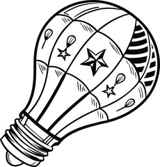 Funny vector cartoon drawing of a Halloween pumpkin character with a light bulb skull design