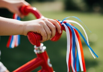 Bicycle Handlebar with Patriotic Streamers for a 4th of July Parade a Concept for a Children's Celebration