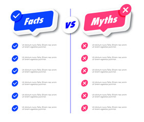 Facts and myths background modern style on white background. Fact checking or easy compare evidence. Concept illustration Vector 10 eps