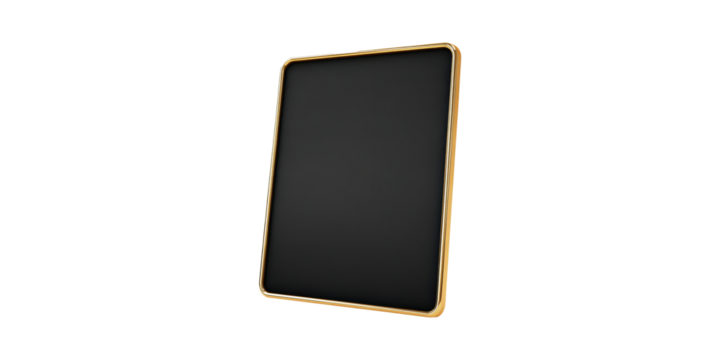 Black Tablet With Gold Frame. Modern Technology And Luxury Design Isolated On Transparent Background