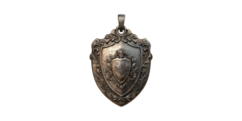 Antique Silver Shield Pendant With Intricate Heraldic Design. Symbol Of Heritage And Nobility Isolated On Transparent Background