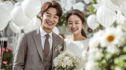 Happy Wedding couple in wedding party,Young joyful bride and groom emotionally dancing,honeymoon and romantic time,valentine,sweet moment,copy space.