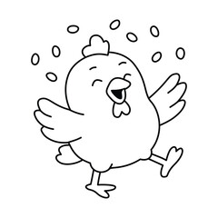 Happy Chicken With Grains Outline for Coloring Page