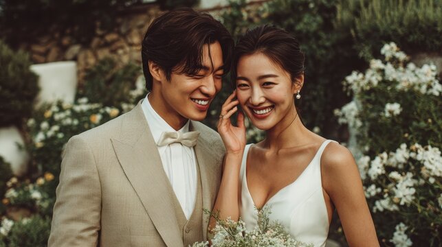 Happy Wedding couple in wedding party,Young joyful bride and groom emotionally dancing,honeymoon and romantic time,valentine,sweet moment,copy space. - Powered by Adobe