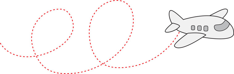 점선으로 날고 있는 비행기 일러스트