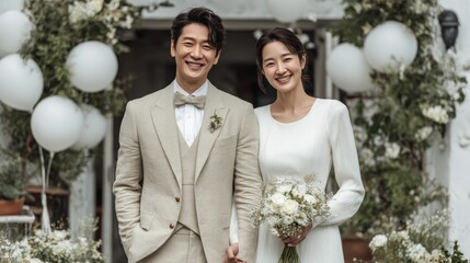 Happy Wedding couple in wedding party,Young joyful bride and groom emotionally dancing,honeymoon and romantic time,valentine,sweet moment,copy space.