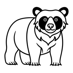 White Line Art Spectacled Bear Vector