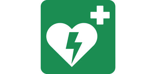 AED Sign Green Heart Lightning Bolt Medical Symbol
