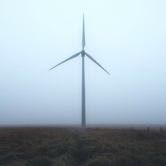 wind turbine in fog, abstract visibility, atmospheric tones, energy in silence